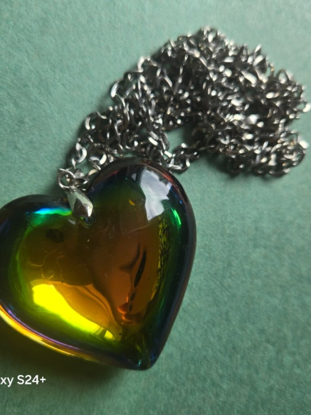 Rainbow Glass Heart Pendant 18K GF